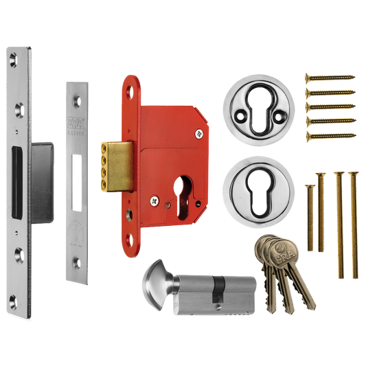 ERA 233 Fortress BS Euro Keyless Egress Key & Turn Deadlock With Cylinder 64mm PC Keyed to Differ - Chrome Plated