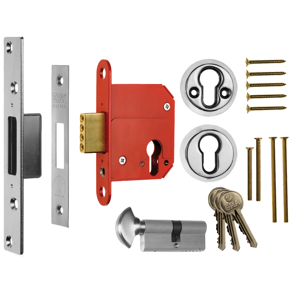 ERA 333 Fortress BS Euro Key & Turn Deadlock With Cylinder 76mm PC Keyed To Differ - Chrome Plated