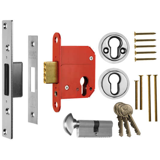 ERA 333 Fortress BS Euro Key & Turn Deadlock With Cylinder 76mm PC Keyed To Differ - Chrome Plated