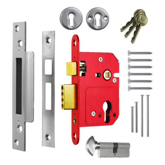 ERA 234 Fortress BS Euro Keyless Egress Key & Turn Sashlock With Cylinder 64mm PC Keyed to Differ - Chrome Plated