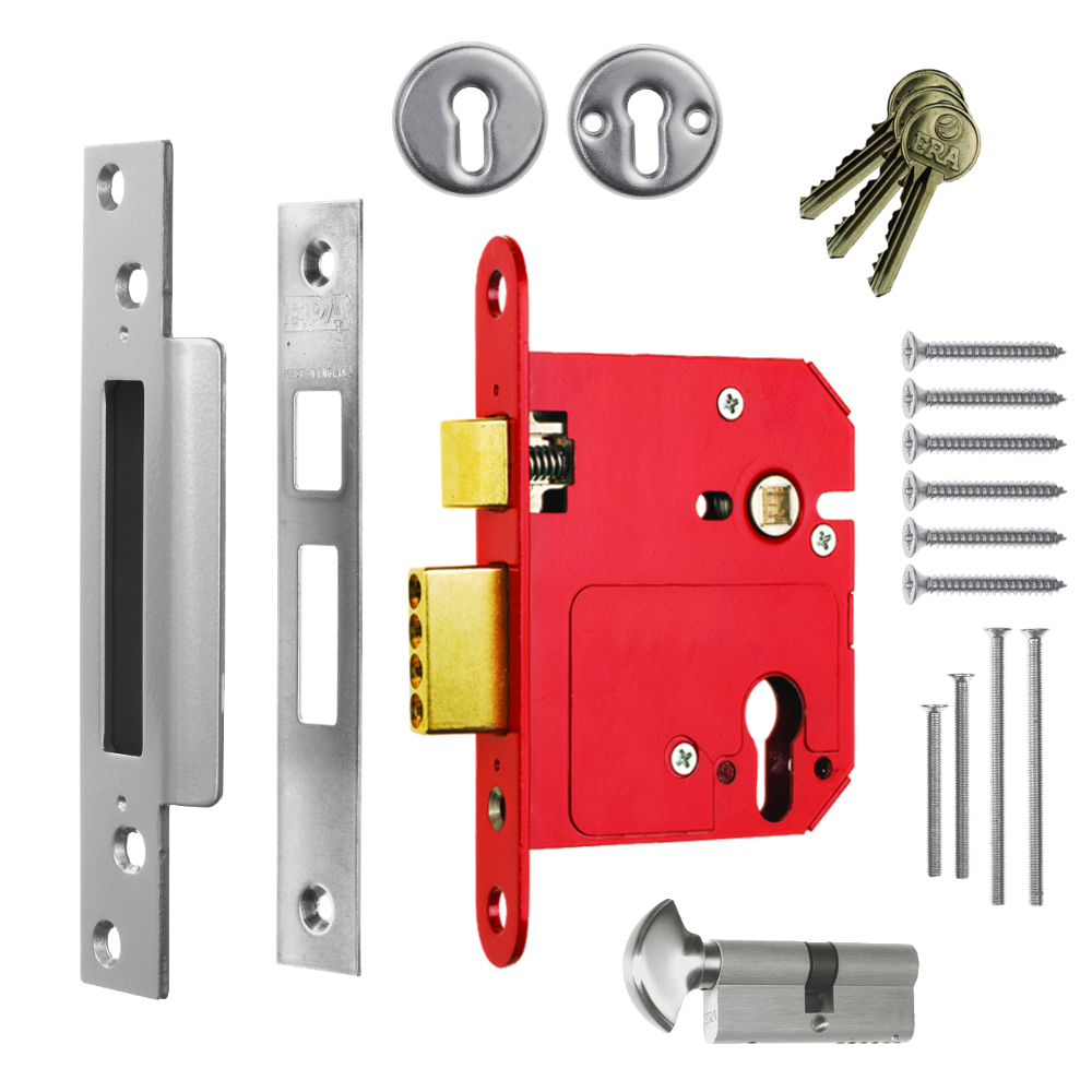 ERA 334 Fortress BS Euro Keyless Egress Key & Turn Sashlock With Cylinder 76mm Keyed to Differ - Polished Chrome