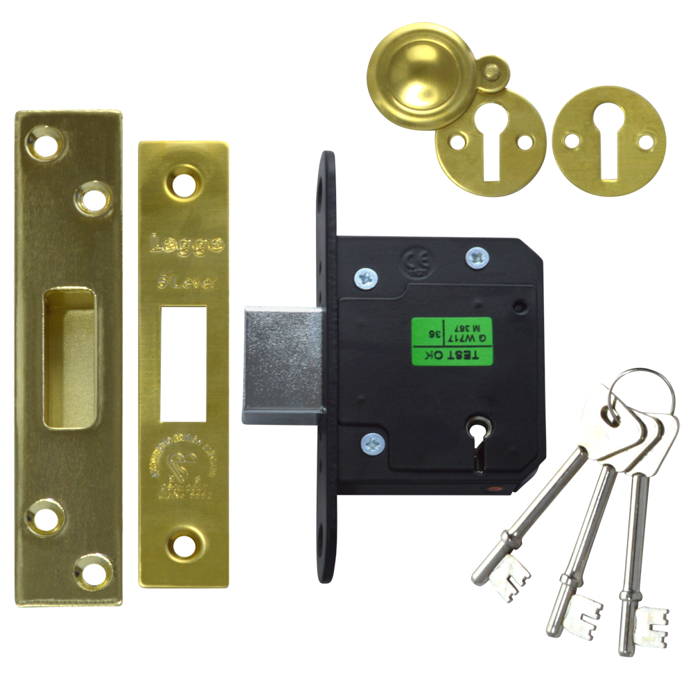 LEGGE N5641 & N5761 5 Lever Deadlock 64mm Keyed To Differ - Polished Brass