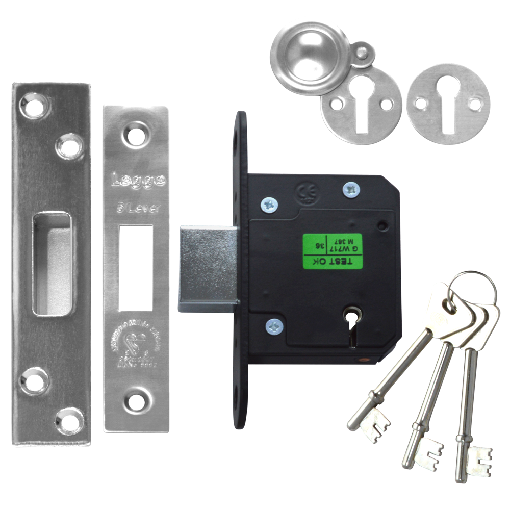 LEGGE N5641 & N5761 5 Lever Deadlock 64mm Keyed To Differ - Stainless Steel