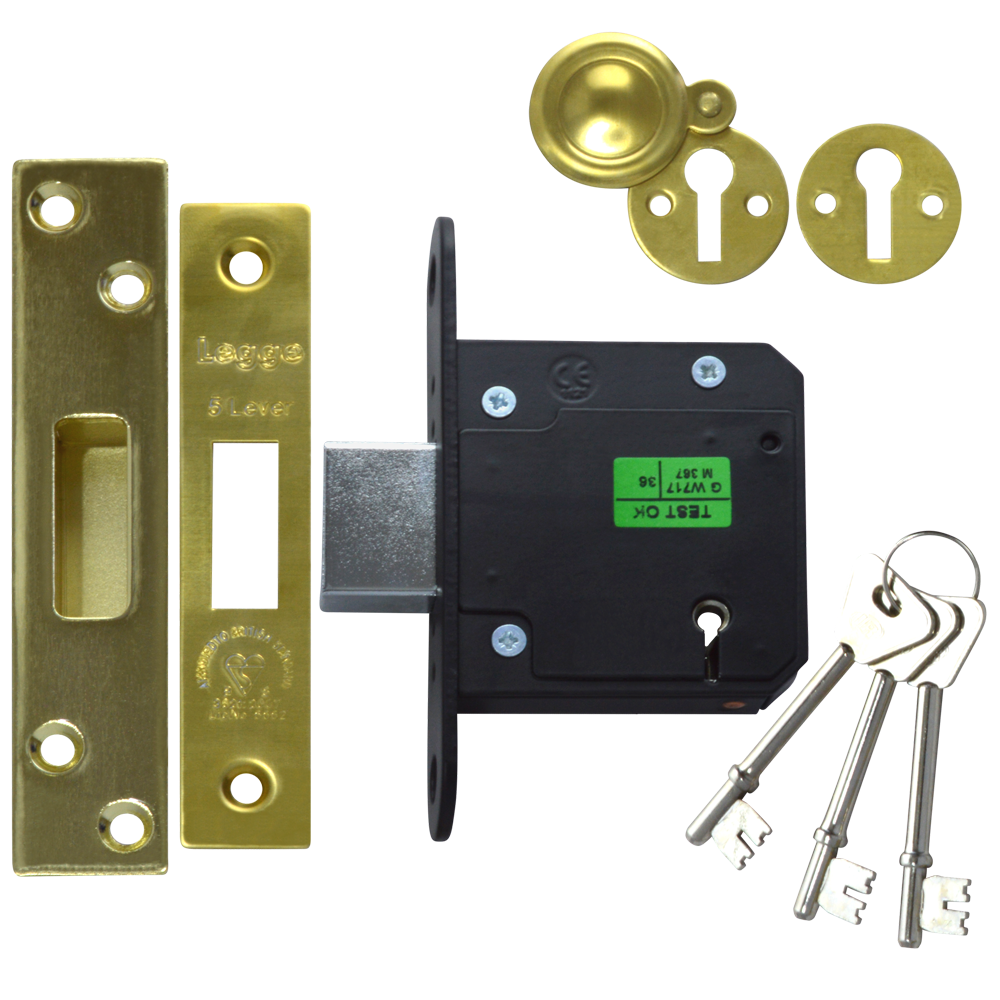 LEGGE N5641 & N5761 5 Lever Deadlock 76mm Keyed To Differ - Polished Brass