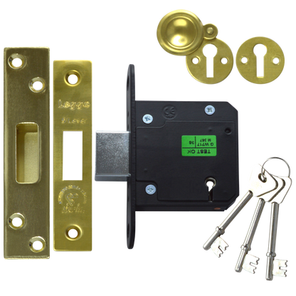 LEGGE N5641 & N5761 5 Lever Deadlock 76mm Keyed To Differ - Polished Brass