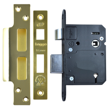 LEGGE N5642 & N5762 BS 5 Lever Sashlock 81mm Keyed To Differ - Polished Brass