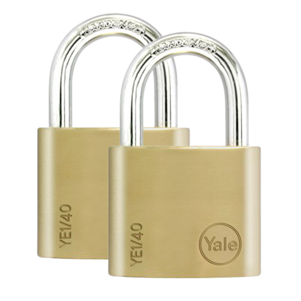 YALE Essential Standard Open Shackle Padlock 40mm Keyed Alike YE1/40/122/2 Pack - Brass