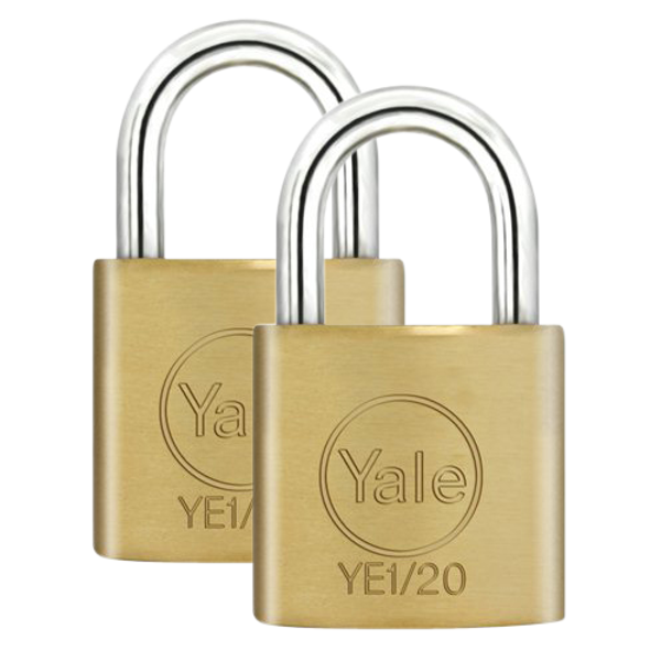 YALE Essential Standard Open Shackle Padlock 20mm Keyed Alike YE1/20/111/2 Pack - Brass