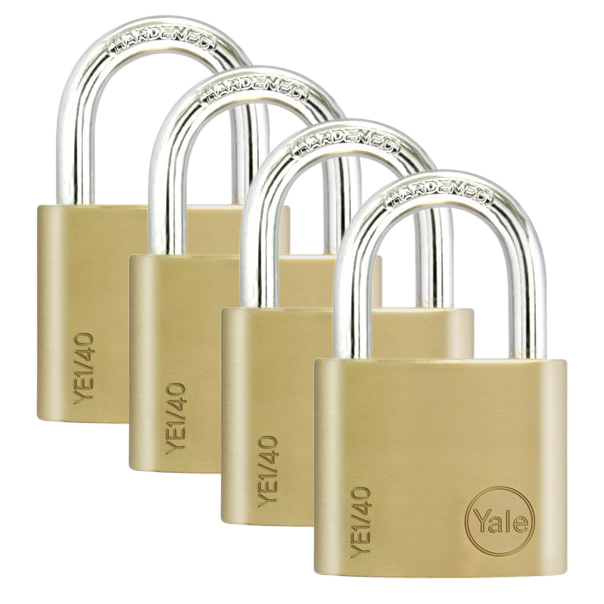 YALE Essential Standard Open Shackle Padlock 40mm Keyed Alike YE1/40/122/4 Pack - Brass