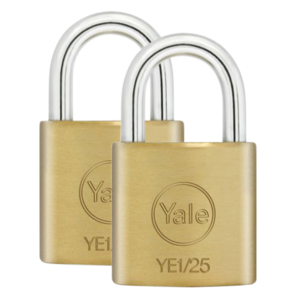 YALE Essential Standard Open Shackle Padlock 25mm Keyed Alike YE1/25/113/2 Pack - Brass