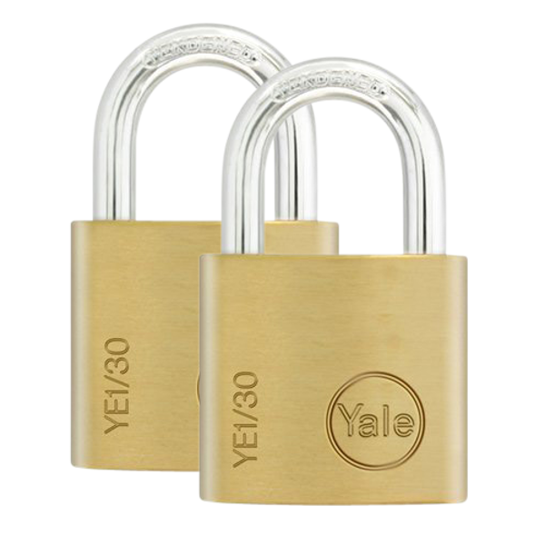 YALE Essential Standard Open Shackle Padlock 30mm Keyed Alike YE1/30/115/2 Pack - Brass