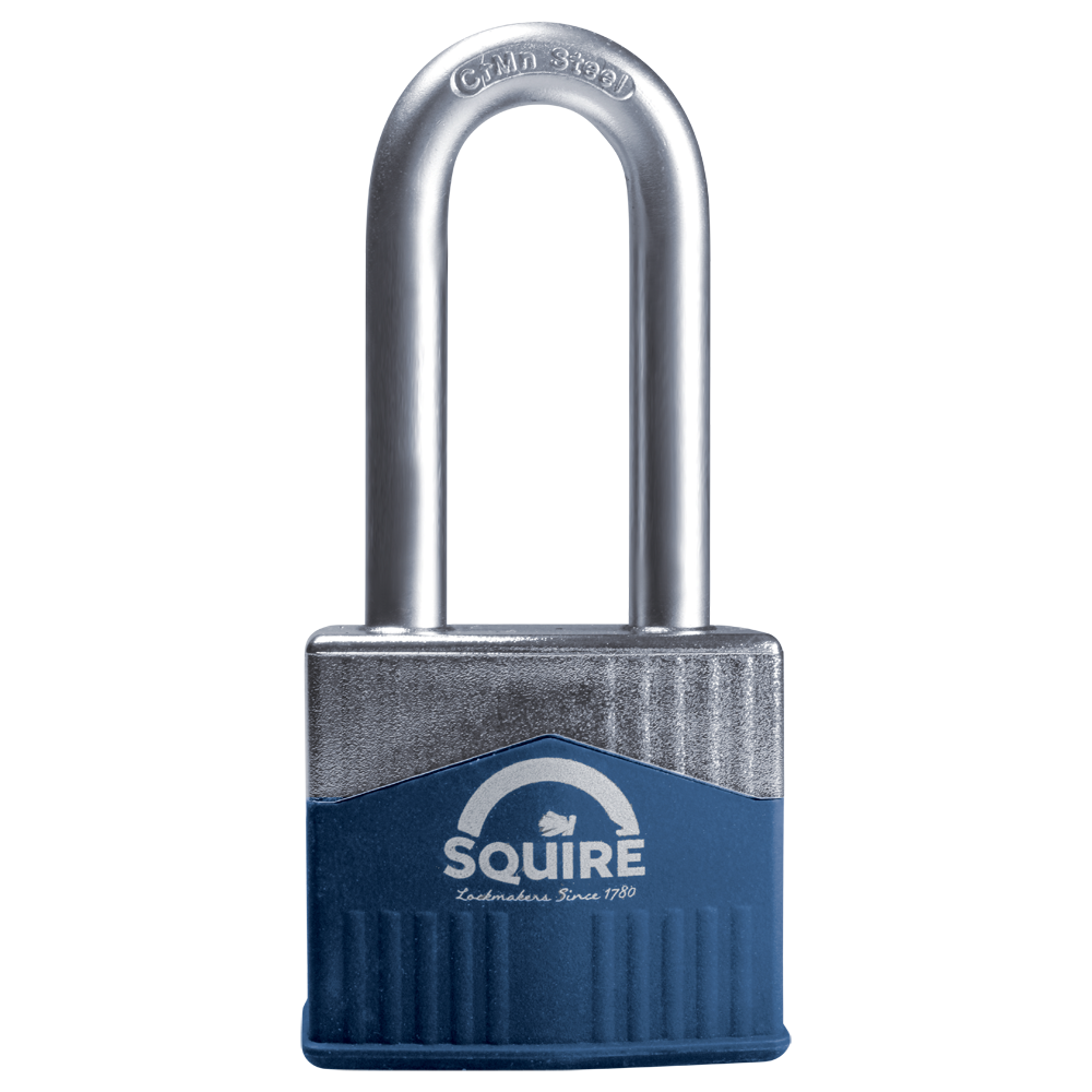 SQUIRE Warrior Long Shackle Padlock Key Locking 55mm - Blue & Silver