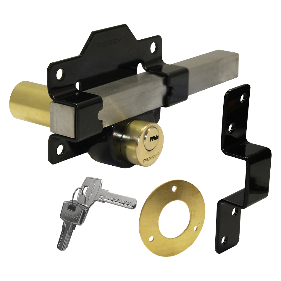 A PERRY Double Locking Long Throw Gate Lock 70mm Double Locking - Black