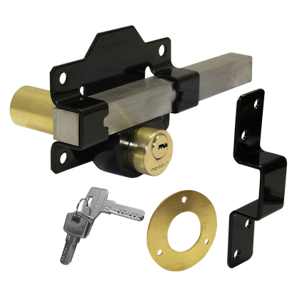 A PERRY Double Locking Long Throw Gate Lock 70mm Double Locking - Black