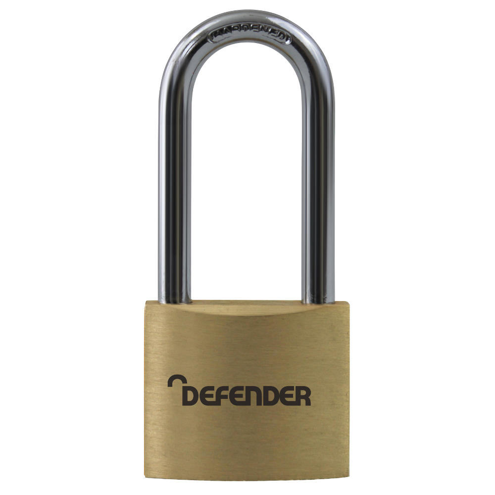 DEFENDER Brass Long Shackle Padlock 40mm Keyed To Differ Long Shackle - Steel