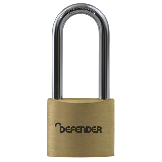 DEFENDER Brass Long Shackle Padlock 40mm Keyed To Differ Long Shackle - Steel