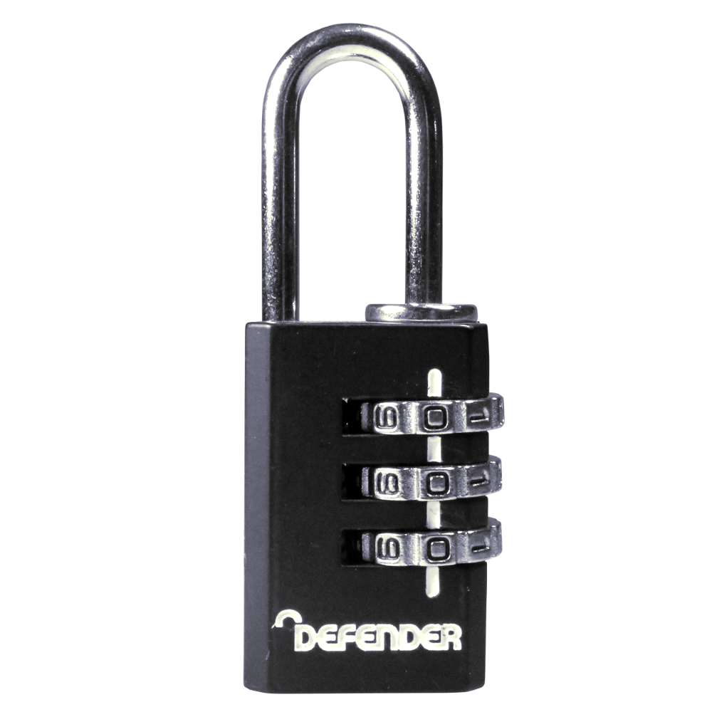 DEFENDER Black Diecast Combination Padlock 20mm - Black