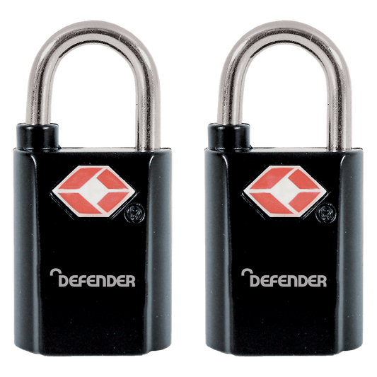 DEFENDER TSA Travel Sentry Padlock - Key Locking 20mm Keyed Alike Twin Pack - Black