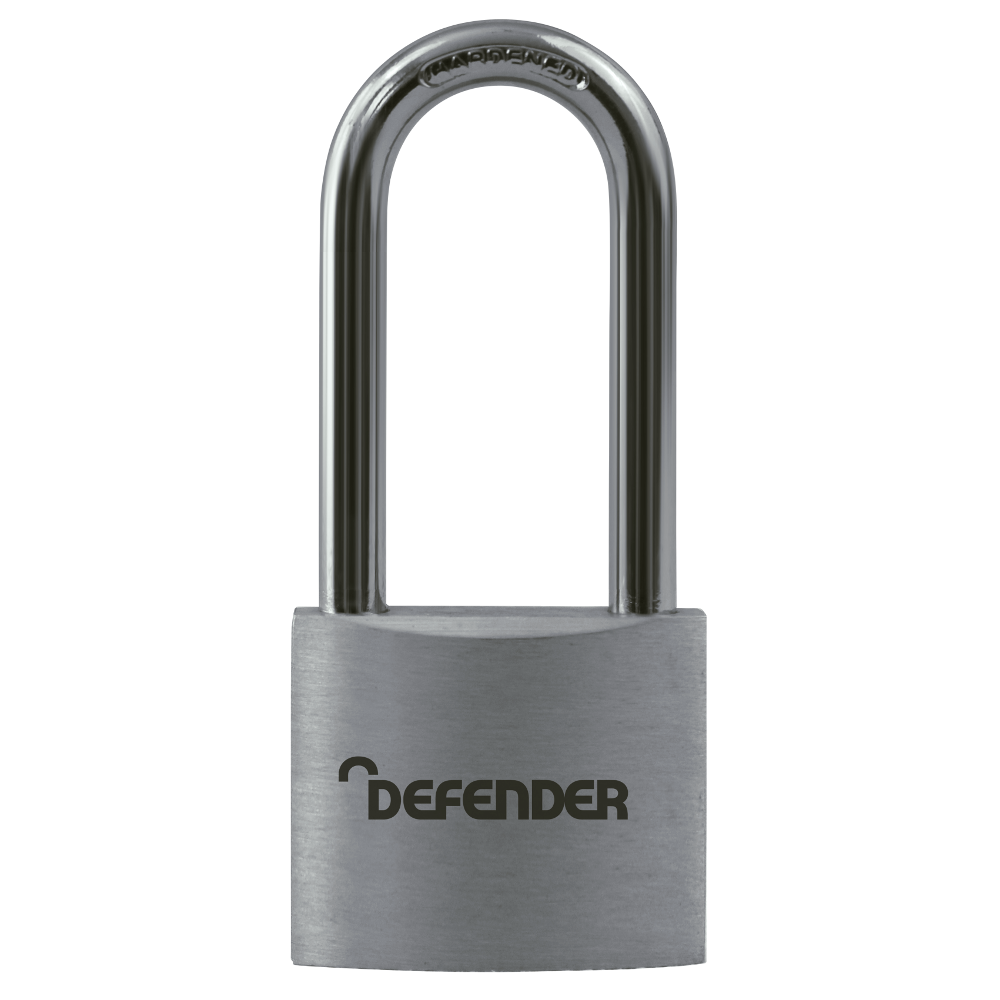 DEFENDER Aluminium Long Shackle Padlock 40mm Long Shackle - Silver