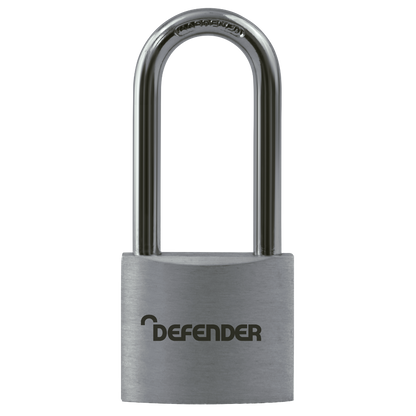 DEFENDER Aluminium Long Shackle Padlock 40mm Long Shackle - Silver