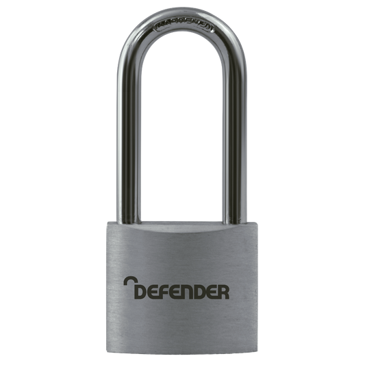 DEFENDER Aluminium Long Shackle Padlock 40mm Long Shackle - Silver