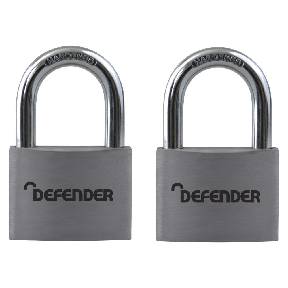 DEFENDER Aluminium Open Shackle Padlock 40mm Keyed Alike Twin Pack - Silver