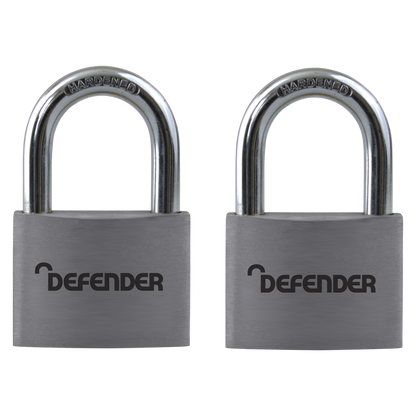 DEFENDER Aluminium Open Shackle Padlock 40mm Keyed Alike Twin Pack - Silver