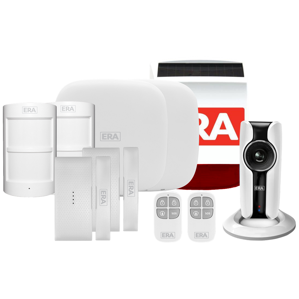 ERA HomeGuard Alarm Kit 2 1 Hub, 2 PIR, 2 Contact, 2 Remote, Siren, IP Cam