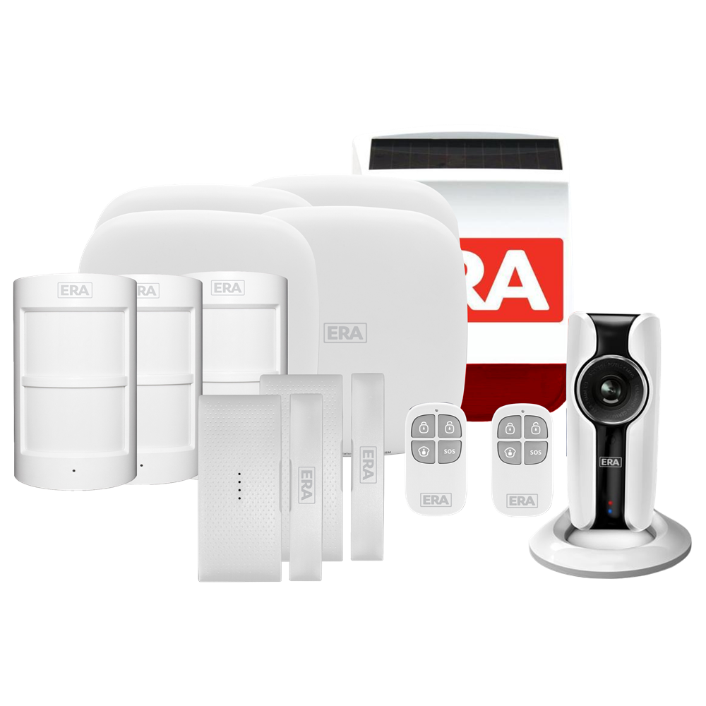 ERA HomeGuard Alarm Kit 4 1 Hub, 3 PIR, 2 Contact, 2 Remote, Siren, IP Cam