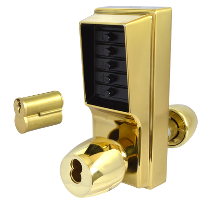 DORMAKABA Series 1000 1041B Knob Operated Digital Lock With Key Override & Passage Set With Cylinder 1041B-03 - Polished Brass