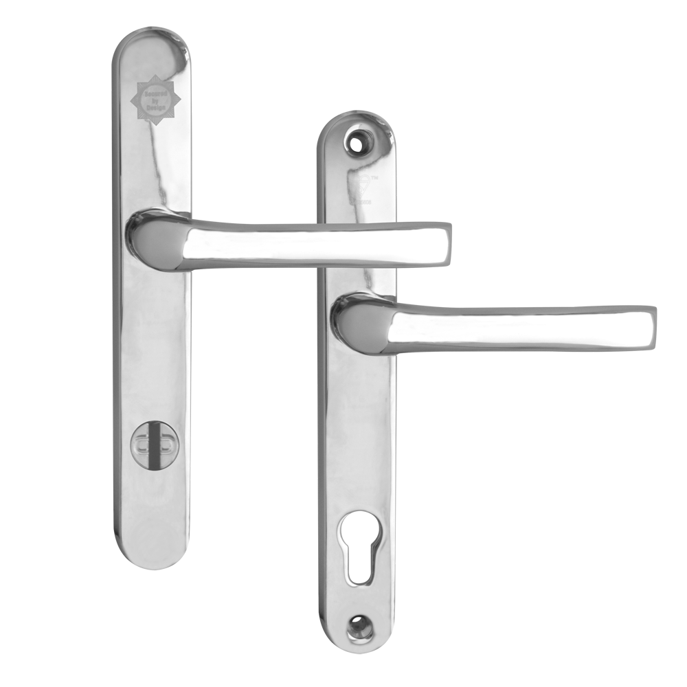 MILA Pro Secure PAS24 2 Star 240mm Lever/Lever Door Furniture 92/62 Centres Chrome - Polished Chrome