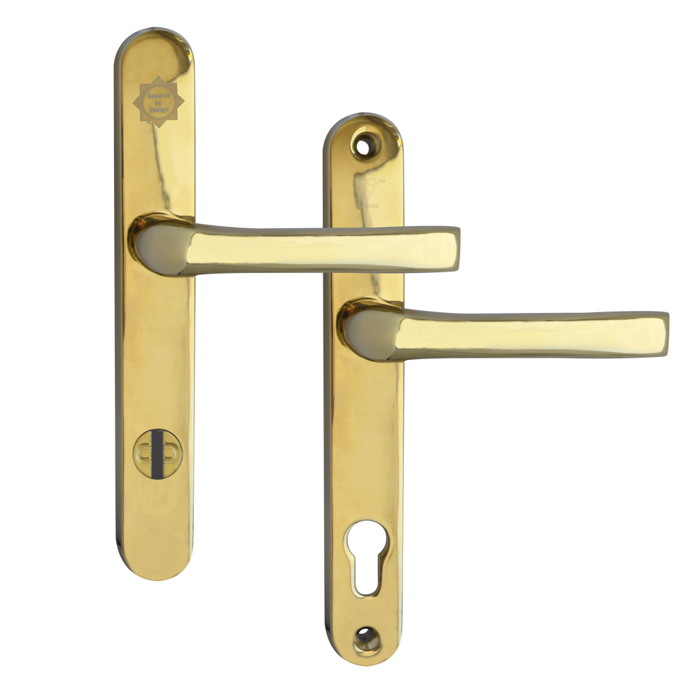 MILA Pro Secure PAS24 2 Star 240mm Lever/Lever Door Furniture 92/62 Centres Gold