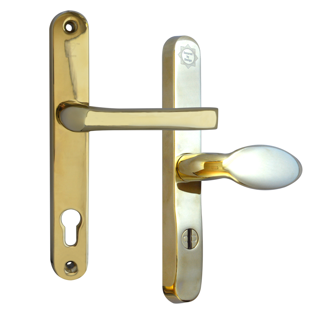 MILA Pro Secure PAS24 2 Star 240mm Lever/Pad Door Furniture 92/62 Centres Gold