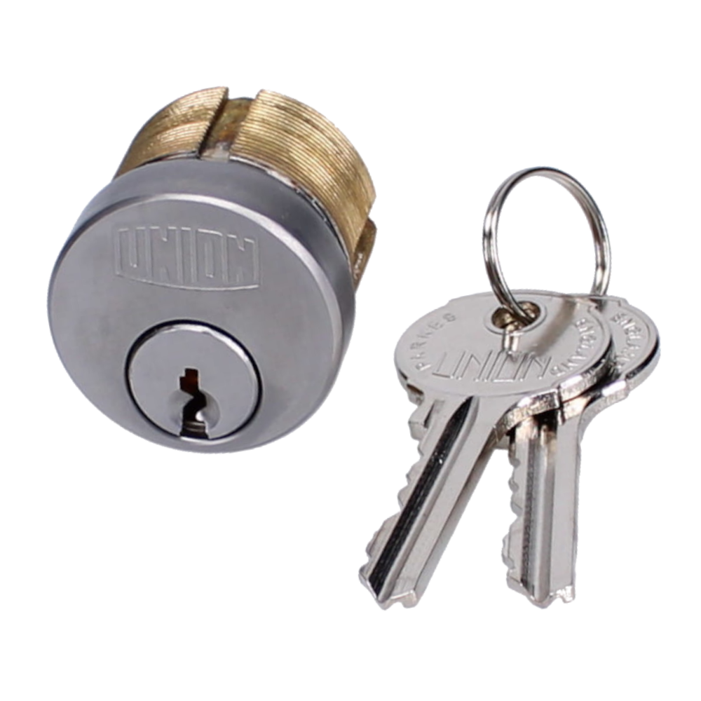 UNION 2X11 Screw-In Cylinder Keyed To Differ Single 2 keys - Satin Chrome