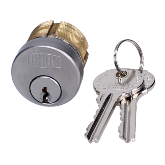 UNION 2X11 Screw-In Cylinder Keyed To Differ Single 2 keys - Satin Chrome