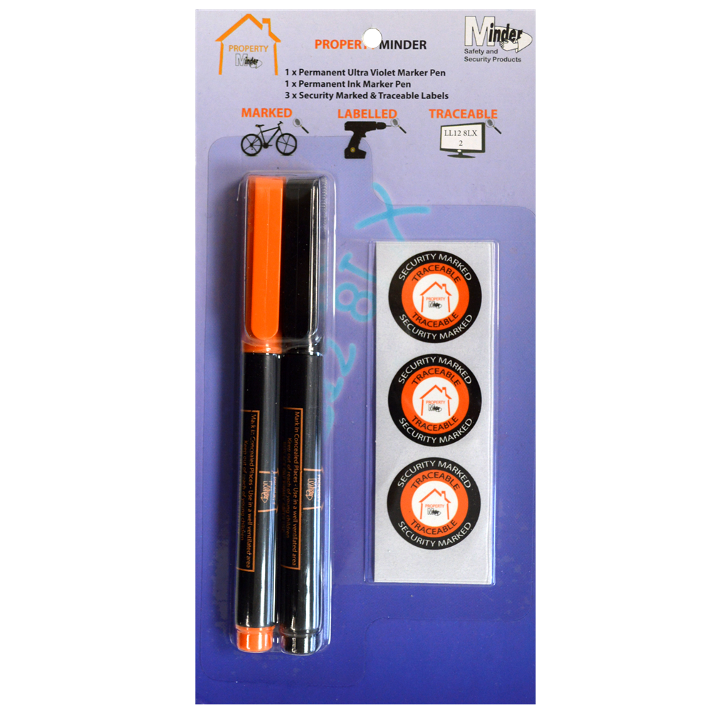 MINDER Property Minder UV Pen & Ink Marker Pen Pack Permanent Ink & UV