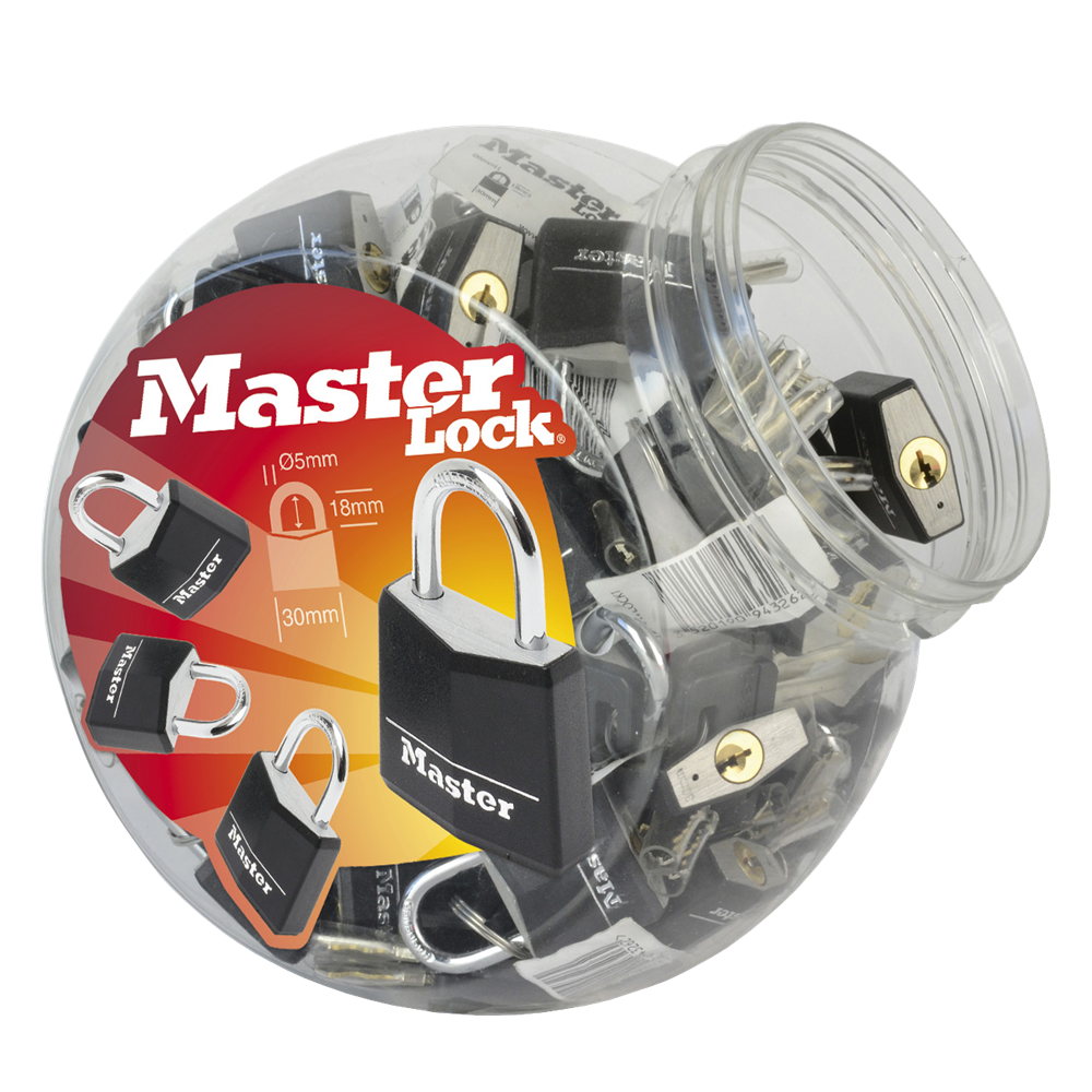 MASTER LOCK Aluminium Padlock Countertop Jar 48 Padlocks - Black