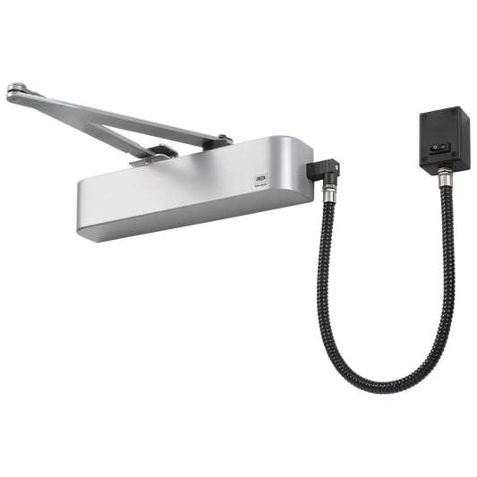 UNION CE4F-E Size 4 Electromagnetic Overhead Door Closer With Swing Free Or Hold Open Facility Silver