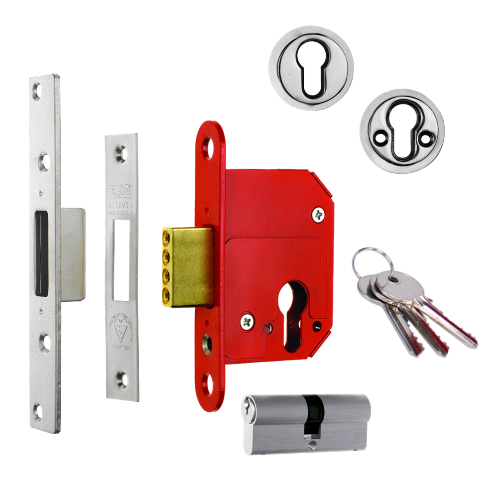 ERA 263 & 363 Fortress BS Euro Deadlock With Cylinder 64mm Keyed To Differ - Polished Chrome