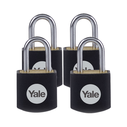 YALE Y110JB Brass Open Shackle Padlock - Pack of 4 Pack of 4 - Black