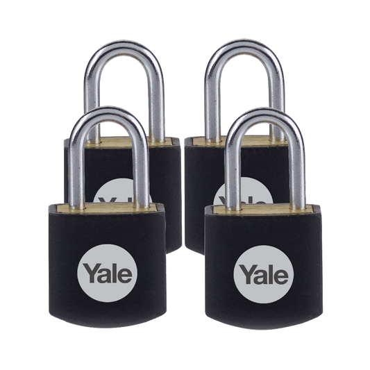 YALE Y110JB Brass Open Shackle Padlock - Pack of 4 Pack of 4 - Black