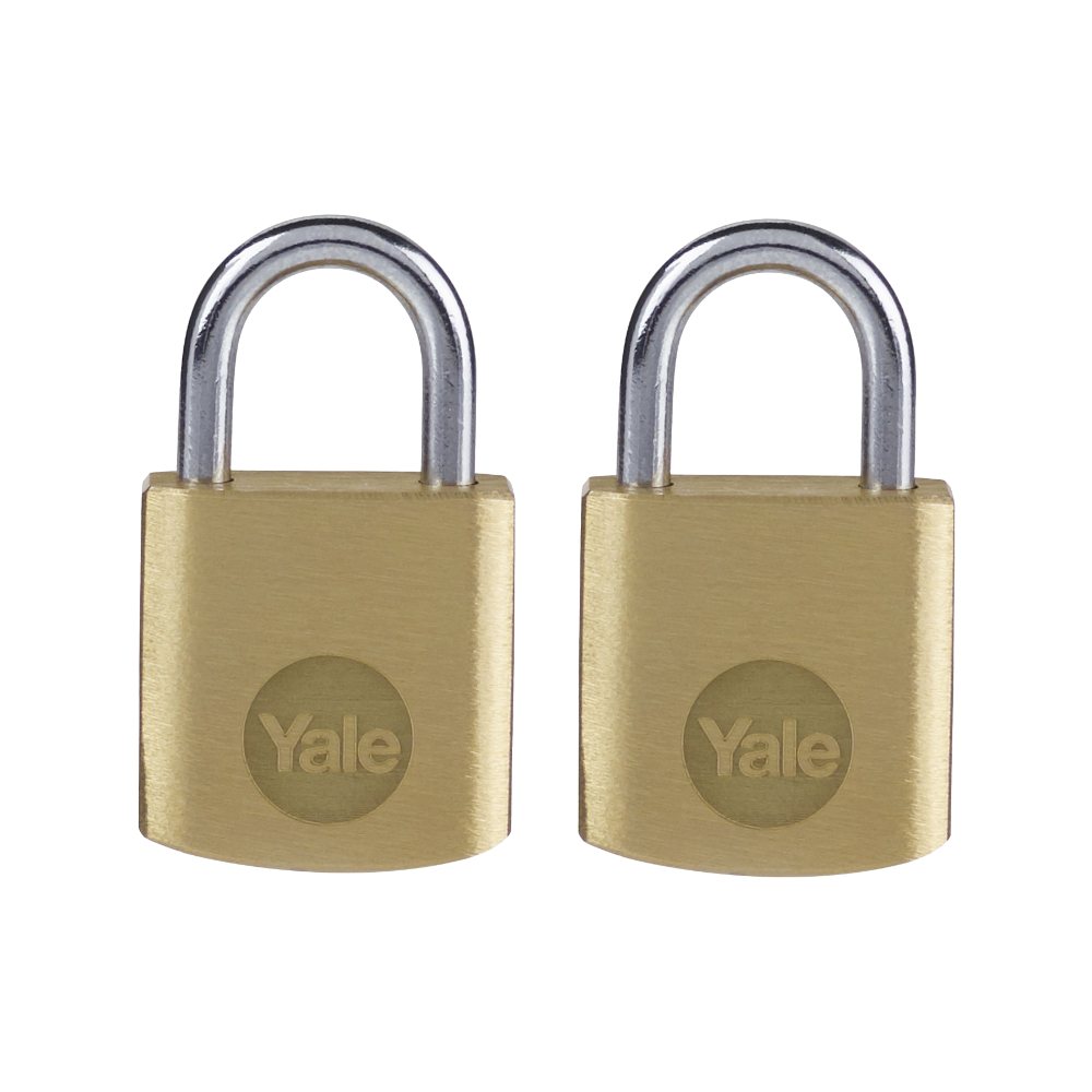 YALE Y110B Brass Open Shackle Padlock 20mm Pack of 2 Keyed Alike - Brass