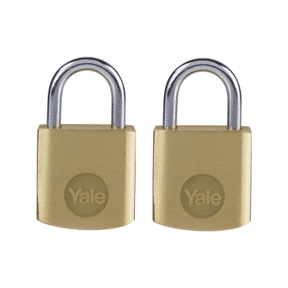 YALE Y110B Brass Open Shackle Padlock 20mm Pack of 2 Keyed Alike - Brass