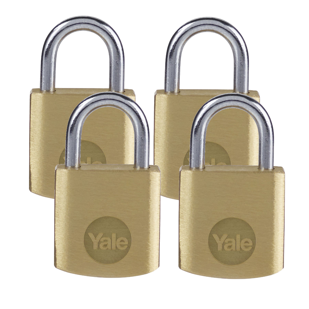 YALE Y110B Brass Open Shackle Padlock 20mm Pack of 4 Keyed Alike - Brass