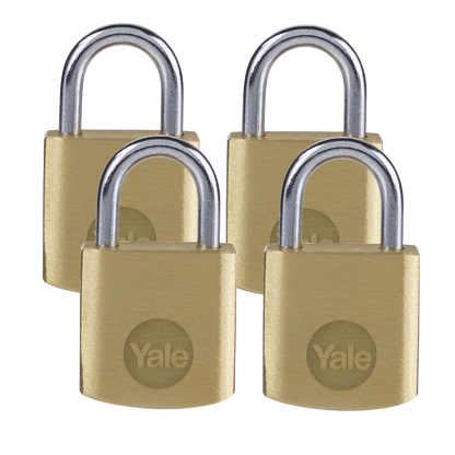 YALE Y110B Brass Open Shackle Padlock 20mm Pack of 4 Keyed Alike - Brass