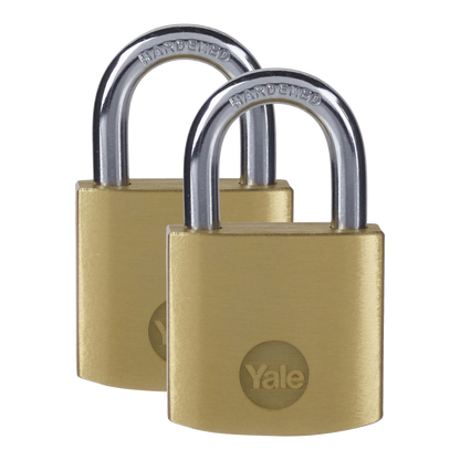 YALE Y110B Brass Open Shackle Padlock 25mm Pack of 2 Keyed Alike - Brass