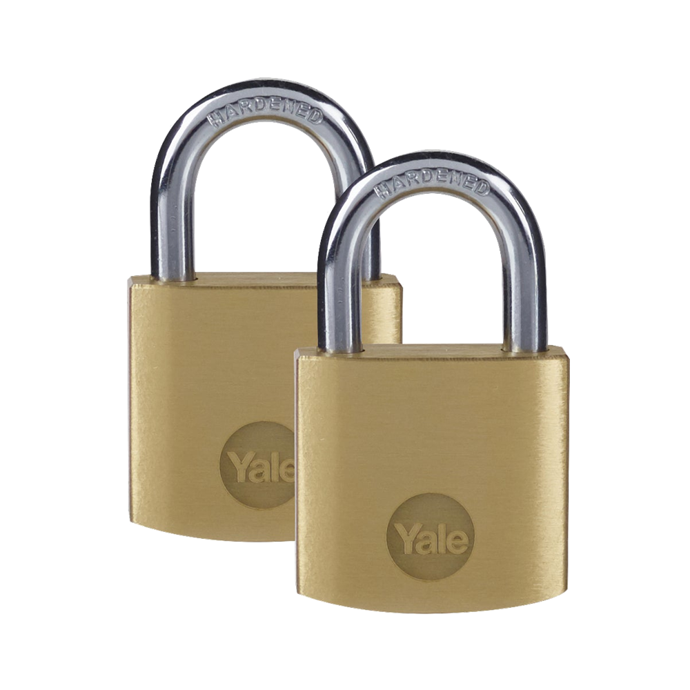 YALE Y110B Brass Open Shackle Padlock 30mm Pack of 2 Keyed Alike - Brass