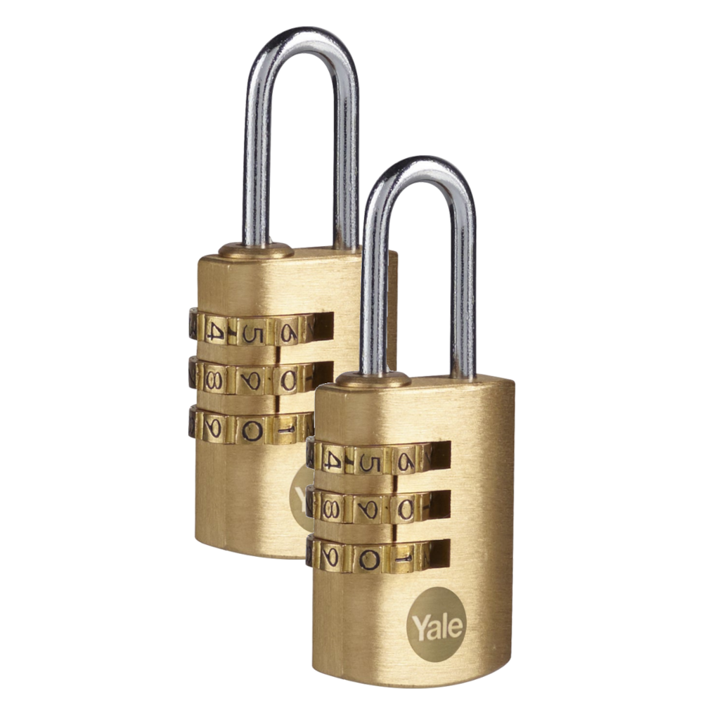 YALE Y150B Brass Open Shackle Combination Padlock 22mm Pack of 2 - Brass