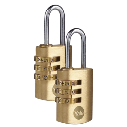 YALE Y150B Brass Open Shackle Combination Padlock 22mm Pack of 2 - Brass