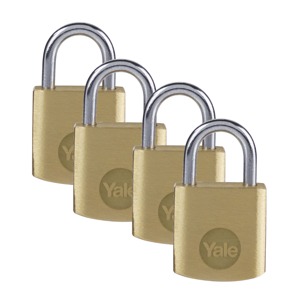 YALE Y110B Brass Open Shackle Padlock 40mm Pack of 4 Keyed Alike - Brass